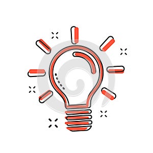 Cartoon light bulb icon in comic style. Idea sign illustration p