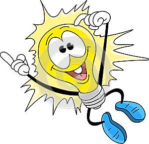 Cartoon light bulb jumping in the air happily vector illustration