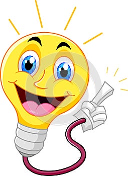 Cartoon light bulb pointing his finger