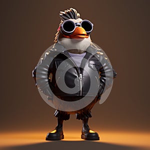 Cartoon-like Bird In Leather Jacket And Sunglasses