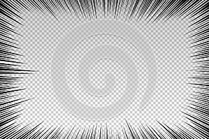 Cartoon line. Comic lines. Concentrated emphasis. Speed effect. Anime focus isolated on white background. Radial pattern. Accent a photo