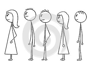 Cartoon of Line of People Waiting in Queue