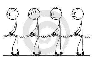 Cartoon of Line of Slaves Walking in Chains