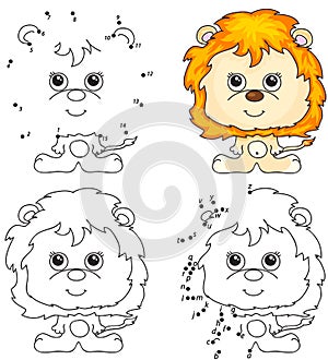 Cartoon lion. Coloring book and dot to dot game for kids