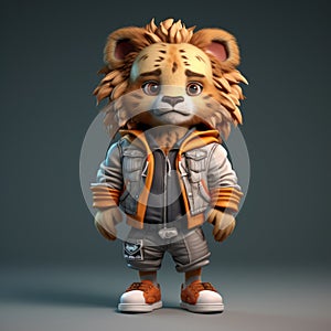 Super Cute 3d Cartoon Lion In Hip Hop Style With Urban Clothes