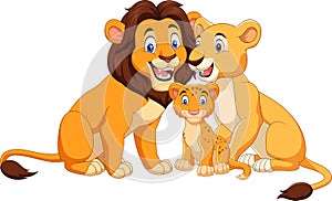 Cartoon lion family isolated on white background