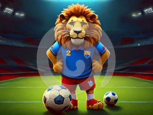 cartoon lion footballer. Football cartoon.