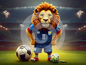 cartoon lion footballer. Football cartoon.