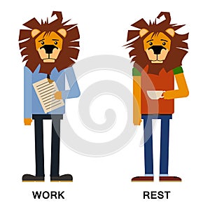 Cartoon lion, lion man vector. Lion hipster. Vector lion isolated. fashion illustration of lion dressed up in office and