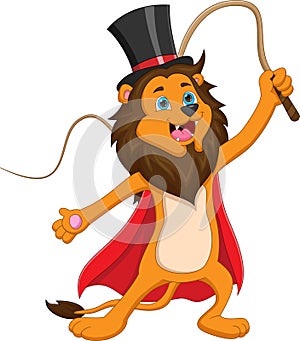 Cartoon lion in ringmaster circus costume