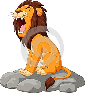 Cartoon lion roaring on the stone