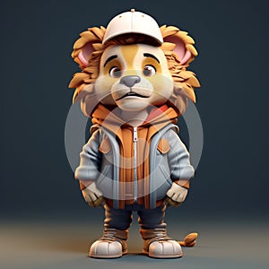 Super Cute Cartoon Lion In Urban Clothes - 3d Character Design