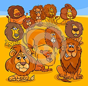 Cartoon lions animal characters group photo