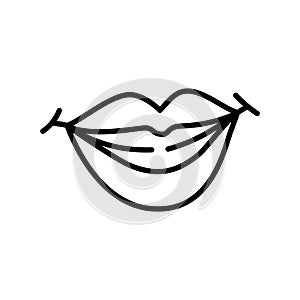 Cartoon lips smile line icons set. Character hand.