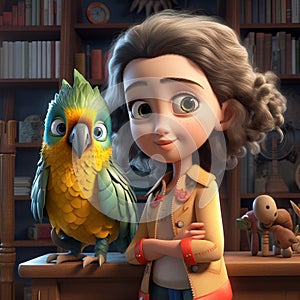 Cartoon Lisa With Parrot In Daz3d Style