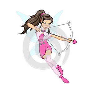 Cartoon little angel girl with bow and love arrow
