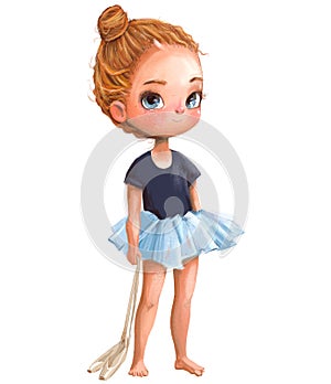 Cartoon little ballerina with curly red hairs