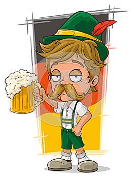 Cartoon little bavarian with hat and beer