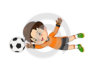 Cartoon little boy catching the soccer ball