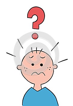 Cartoon little boy confused, vector illustration