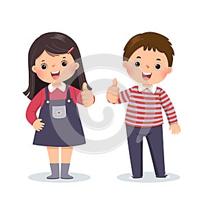 Cartoon of a little boy and girl showing thumbs up with cheerful expression