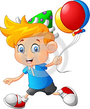 Cartoon little boy holding balloon