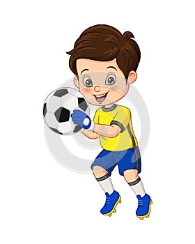 Cartoon little boy holding the soccer ball