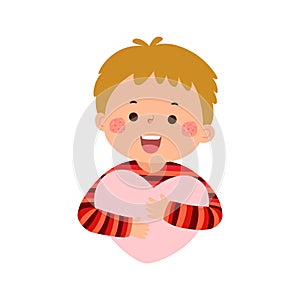 Cartoon little boy hugging heart shaped. Valentines Day concept