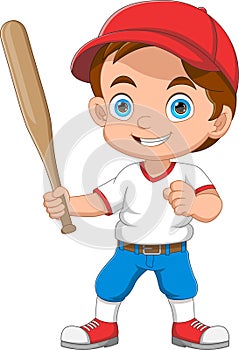 cartoon little boy playing baseball