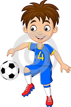 Cartoon little boy playing football