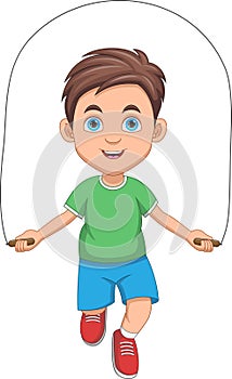 Cartoon little boy playing jumping rope