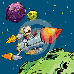 Cartoon of little boy in a rocket