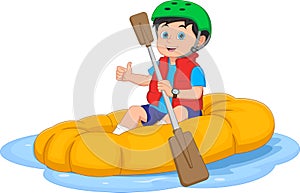 Cartoon Little Boy Rowing Inflatable Boat