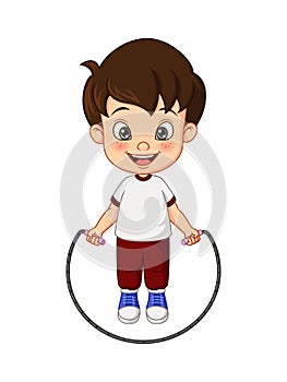 Cartoon little boy skipping rope