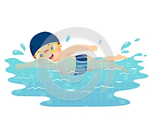 Cartoon of little boy swimming in the pool