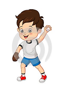 Cartoon little boy throwing a ball