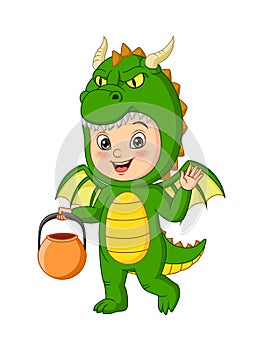 Cartoon little boy wearing dragon costume