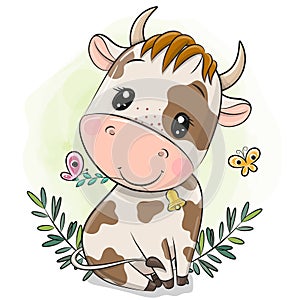 Cartoon little bull on a green background