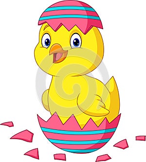 Cartoon little chick hatching from an Easter egg