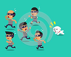 Cartoon a little dog running to catch thieves photo