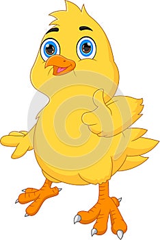 Cartoon little duck thumbs up on white background