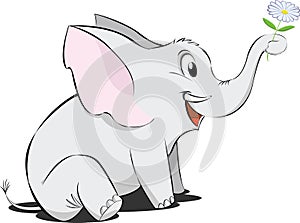 Cartoon little elephant with flower