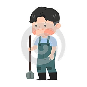 Cartoon little farmer holding a shovel