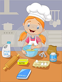 Cartoon little girl baking photo