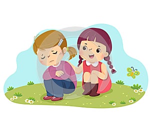 A cartoon of little girl consoling her crying friend