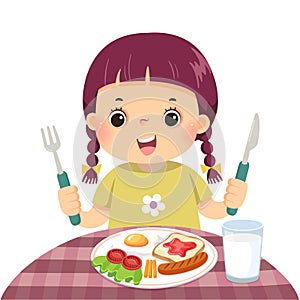 Cartoon of a little girl eating breakfast