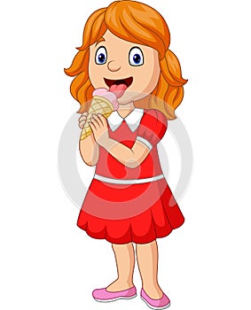 Cartoon little girl eating an ice cream