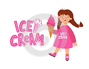 Cartoon little girl holding an ice cream