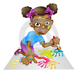 Cartoon Little Girl Painting