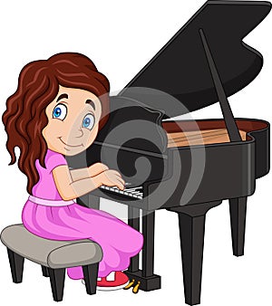 Cartoon little girl playing piano